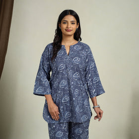 Buy Blue Block Print Cotton Bagru Night Suit Set