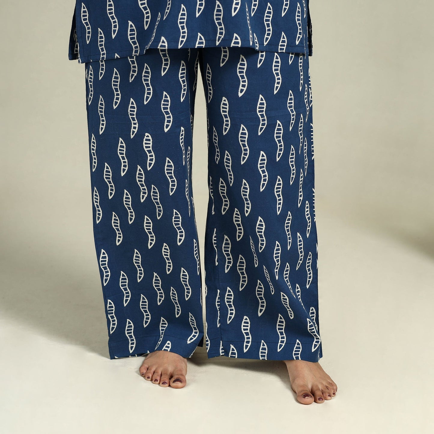  Blue Block Print Cotton Bagru Night Suit Set