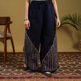 Buy Blue Cotton Bengal Kantha Hand Embroidery Palazzo