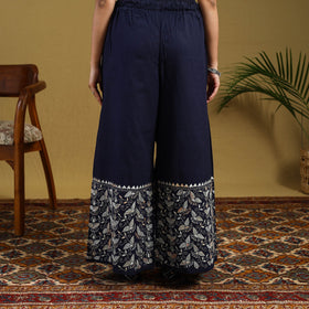 Blue Cotton Bengal Kantha Hand Embroidery Palazzo