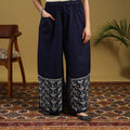  Blue Cotton Bengal Kantha Hand Embroidery Palazzo