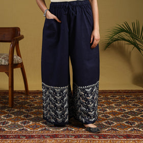  Blue Cotton Bengal Kantha Hand Embroidery Palazzo