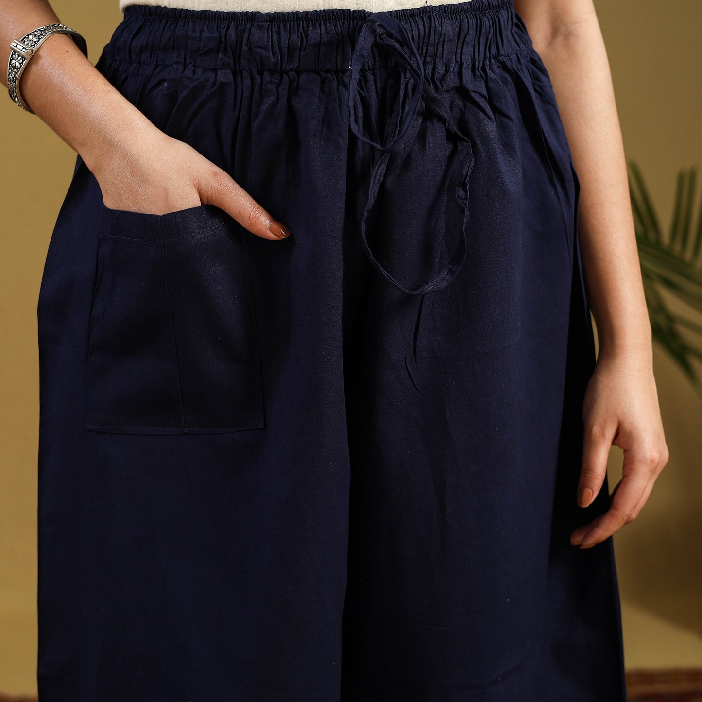  Blue Cotton Bengal Kantha Hand Embroidery Palazzo