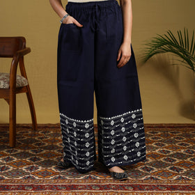 Buy Blue Cotton Bengal Kantha Hand Embroidery Palazzo