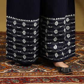 Buy Blue Cotton Bengal Kantha Hand Embroidery Palazzo