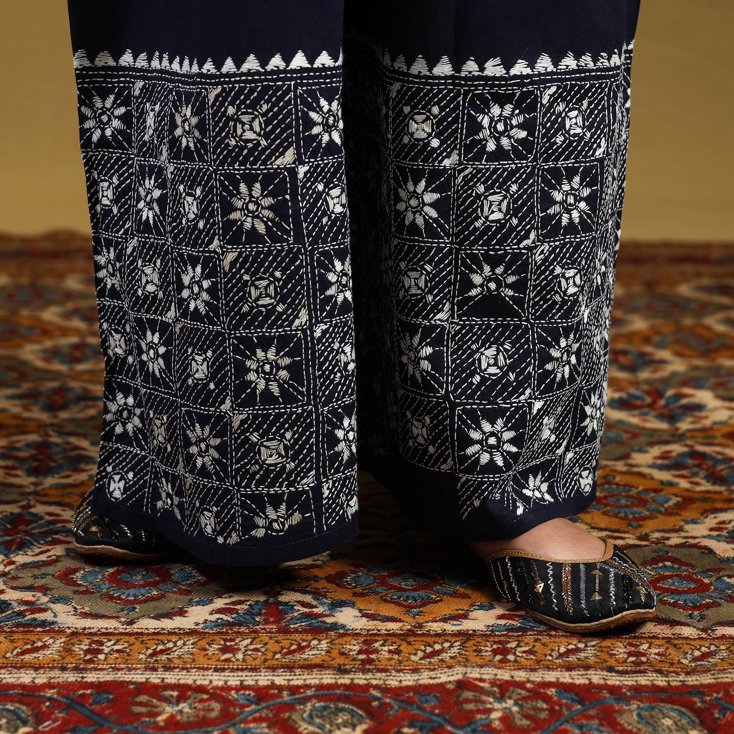 Buy Cotton Bengal Kantha Hand Embroidery Palazzo