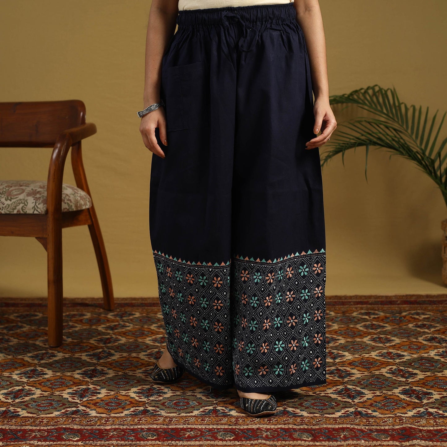 Buy Cotton Bengal Kantha Hand Embroidery Palazzo