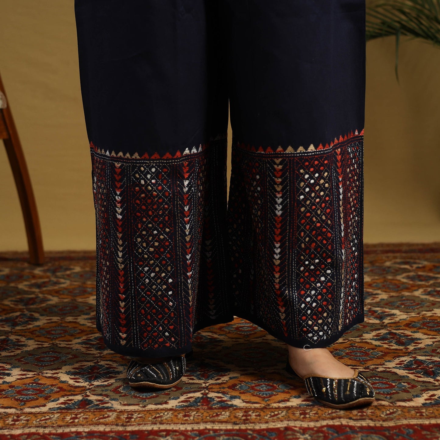 Buy Cotton Bengal Kantha Hand Embroidery Palazzo