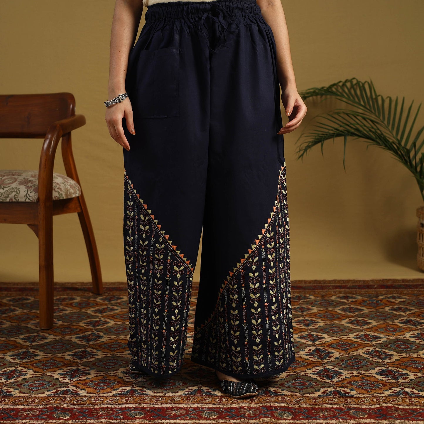 Buy Cotton Bengal Kantha Hand Embroidery Palazzo