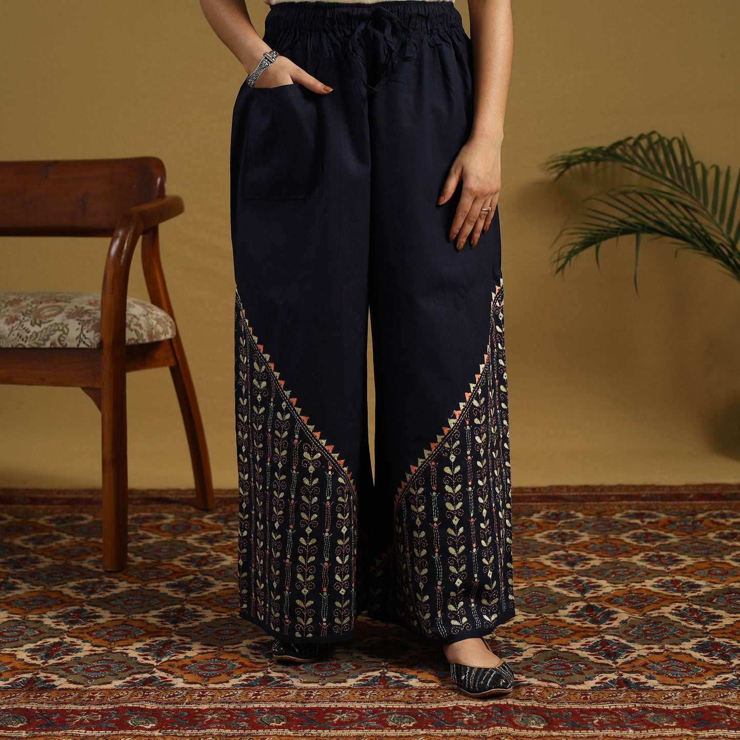 Buy Cotton Bengal Kantha Hand Embroidery Palazzo