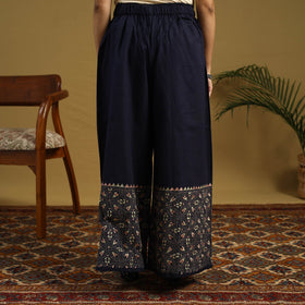 Buy Blue Cotton Bengal Kantha Hand Embroidery Palazzo