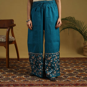 Buy Blue Cotton Bengal Kantha Hand Embroidery Palazzo