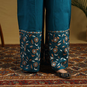 Buy Blue Cotton Bengal Kantha Hand Embroidery Palazzo