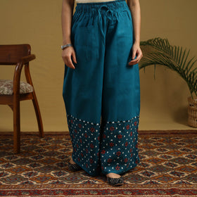 Buy Blue Cotton Bengal Kantha Hand Embroidery Palazzo