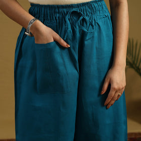 Buy Blue Cotton Bengal Kantha Hand Embroidery Palazzo