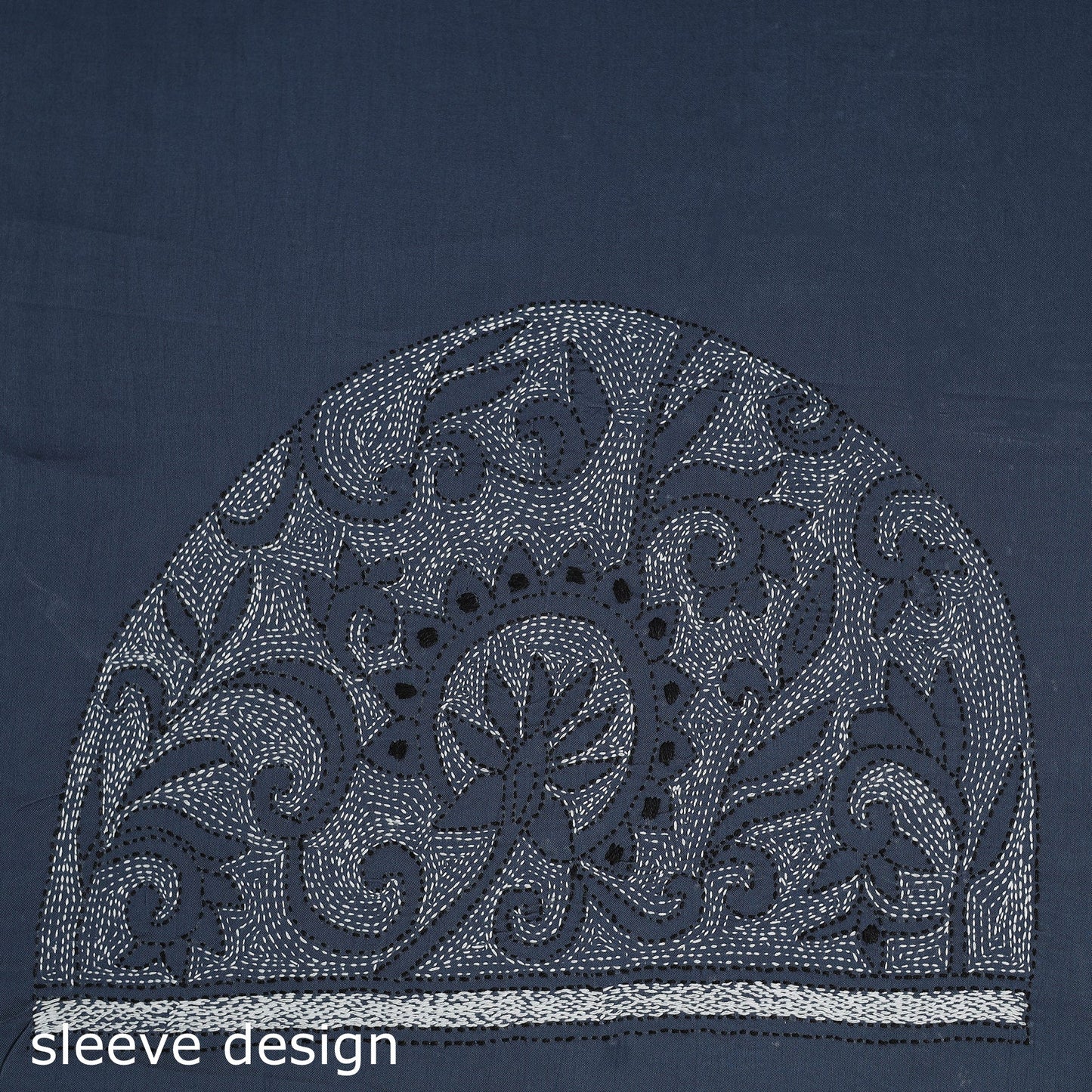 Blue Cotton Bengal Kantha Stitch Blouse Piece 