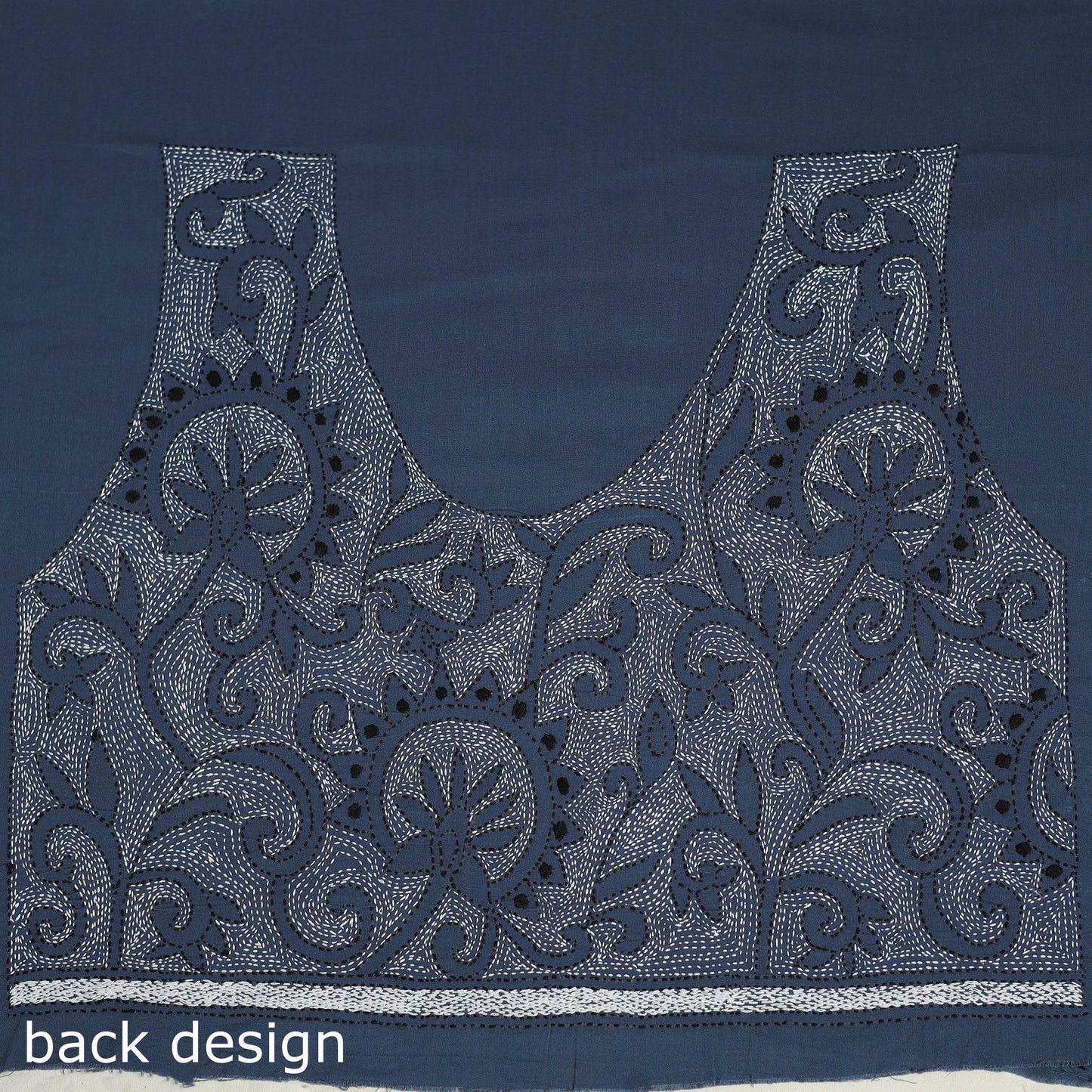 Blue Cotton Bengal Kantha Stitch Blouse Piece 