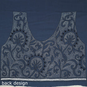 Blue Cotton Bengal Kantha Stitch Blouse Piece 