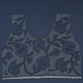 Blue Cotton Bengal Kantha Stitch Blouse Piece 