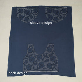 Blue Cotton Bengal Kantha Stitch Blouse Piece 