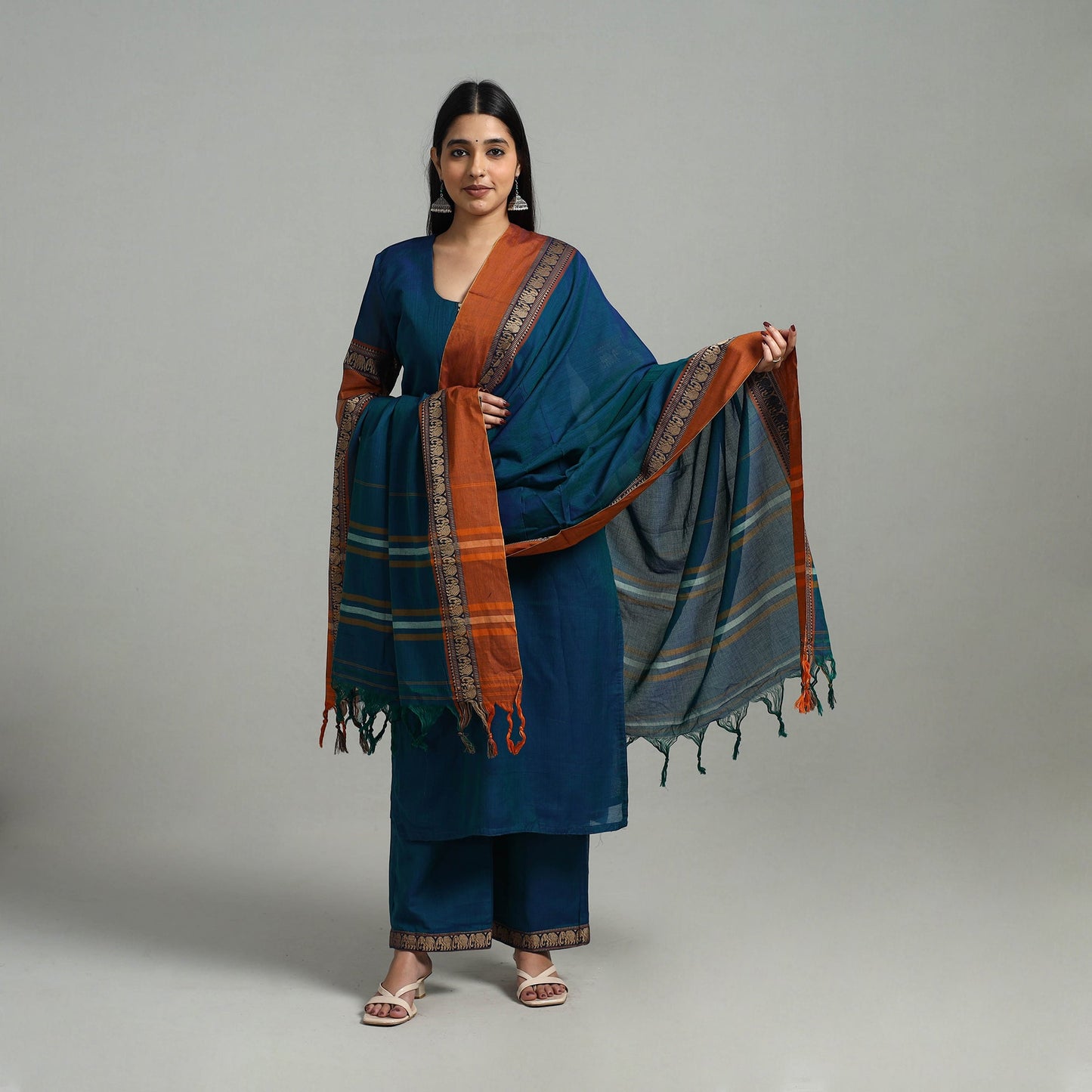 Buy Cotton Blue Dharwad Kurta Set with Palazzo & Dupatta