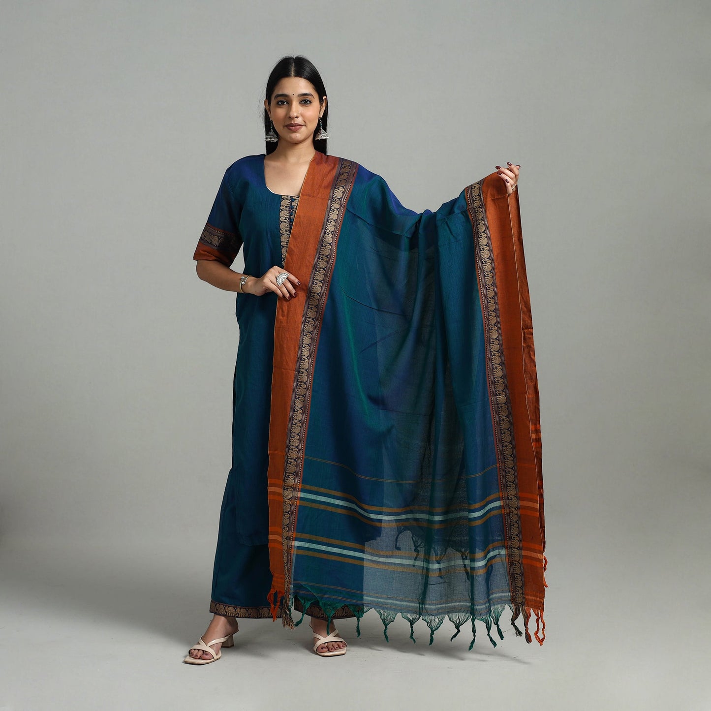 Buy Cotton Blue Dharwad Kurta Set with Palazzo & Dupatta