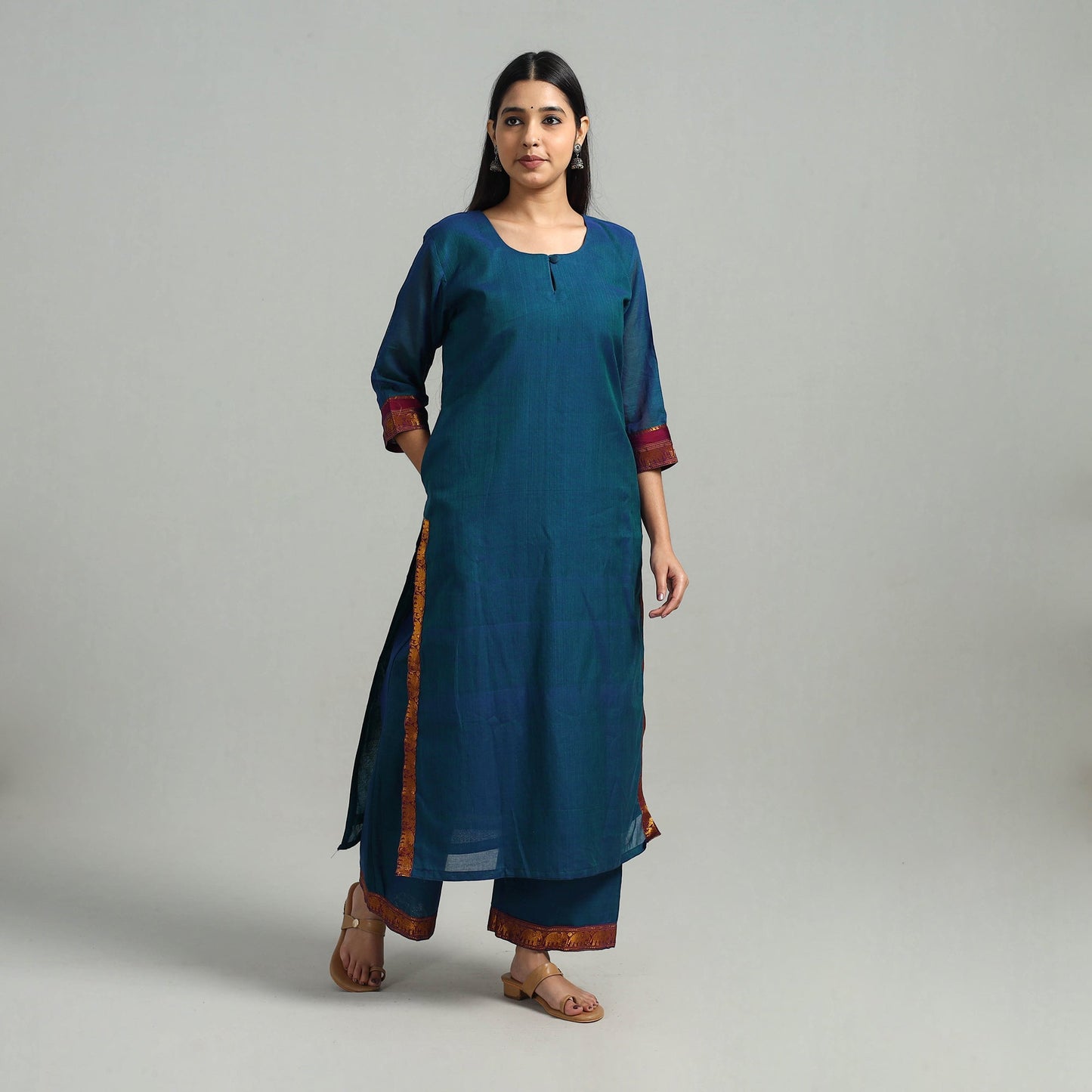 Blue - cotton dharwad kurta set with palazzo & dupatta 17