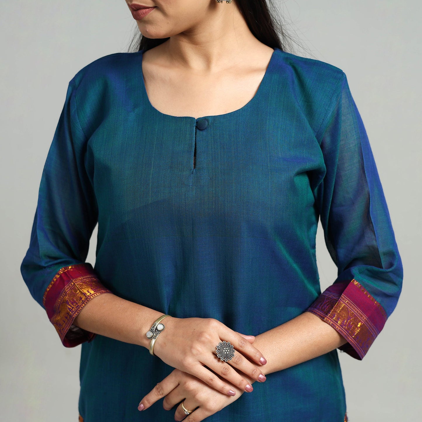 Blue - cotton dharwad kurta set with palazzo & dupatta 17