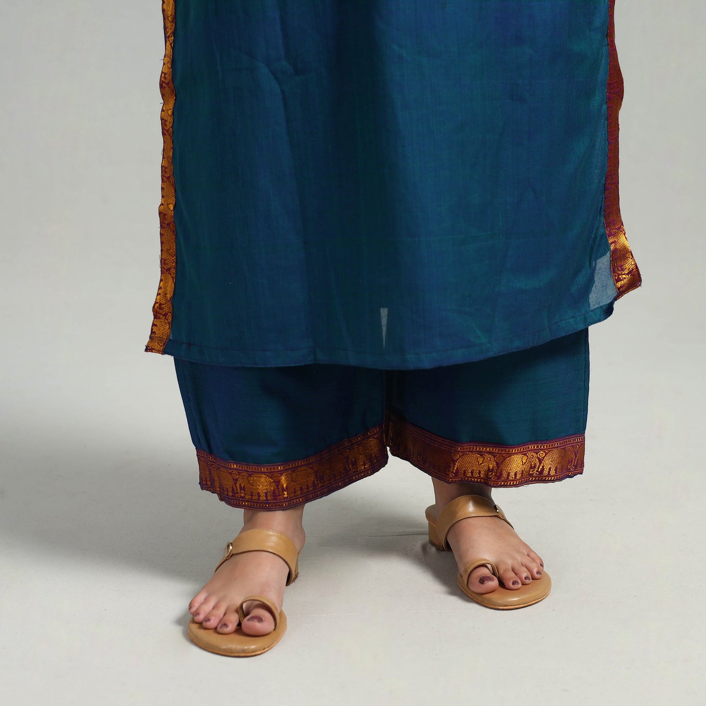 Blue - cotton dharwad kurta set with palazzo & dupatta 17