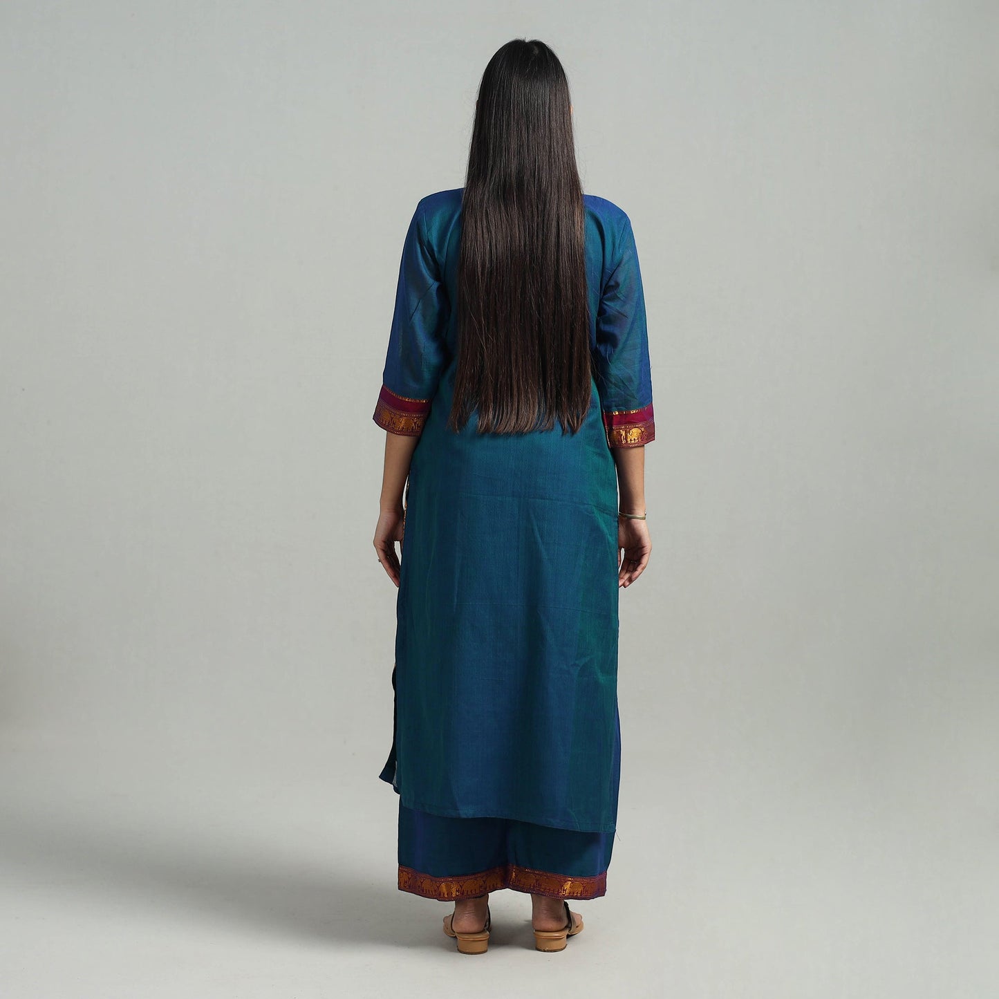 Blue - cotton dharwad kurta set with palazzo & dupatta 17