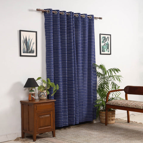 Blue - cotton door pochampally ikat curtain (7 x 3 feet)