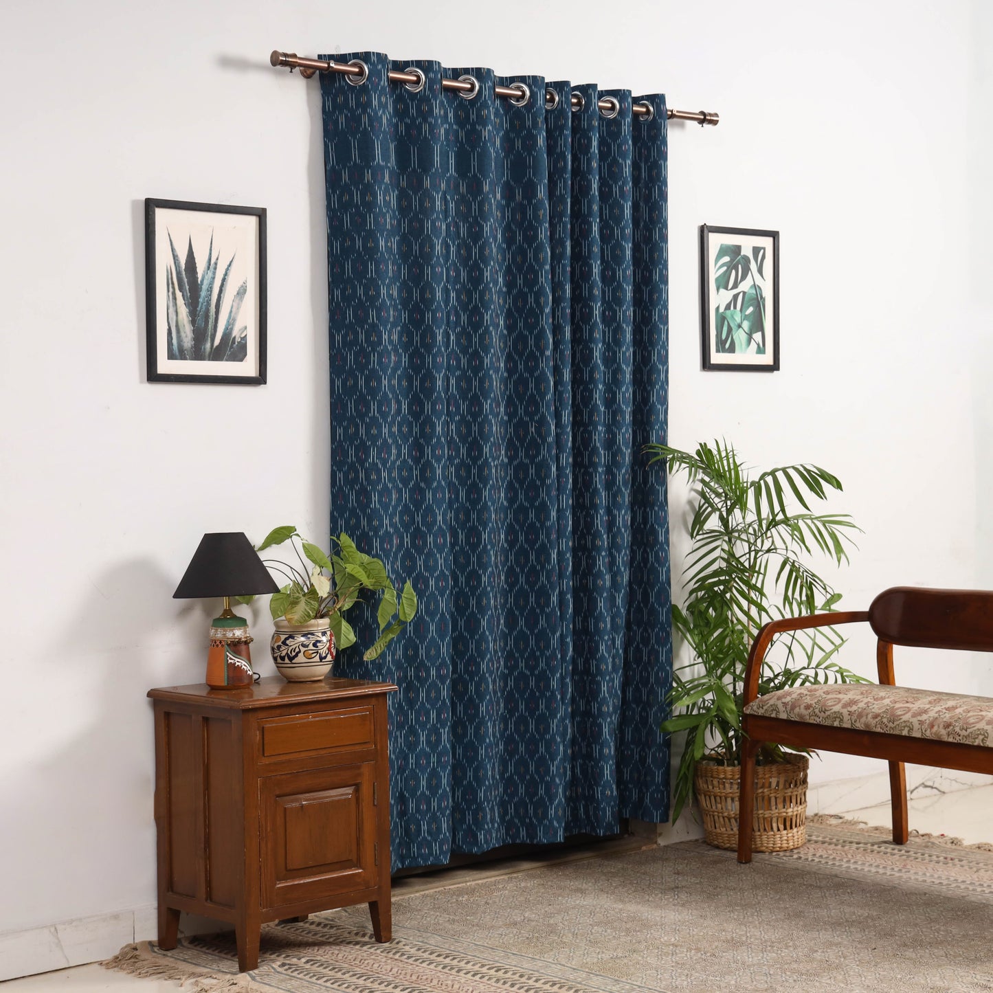 Blue - cotton door pochampally ikat curtain (7 x 3 feet)