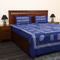 Blue - cotton double hand batik bed sheet set 07