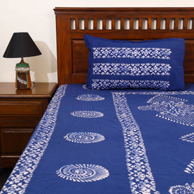 Blue - cotton double hand batik bed sheet set 07