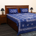  Blue Cotton Double Hand Batik Print Bed Sheet Set