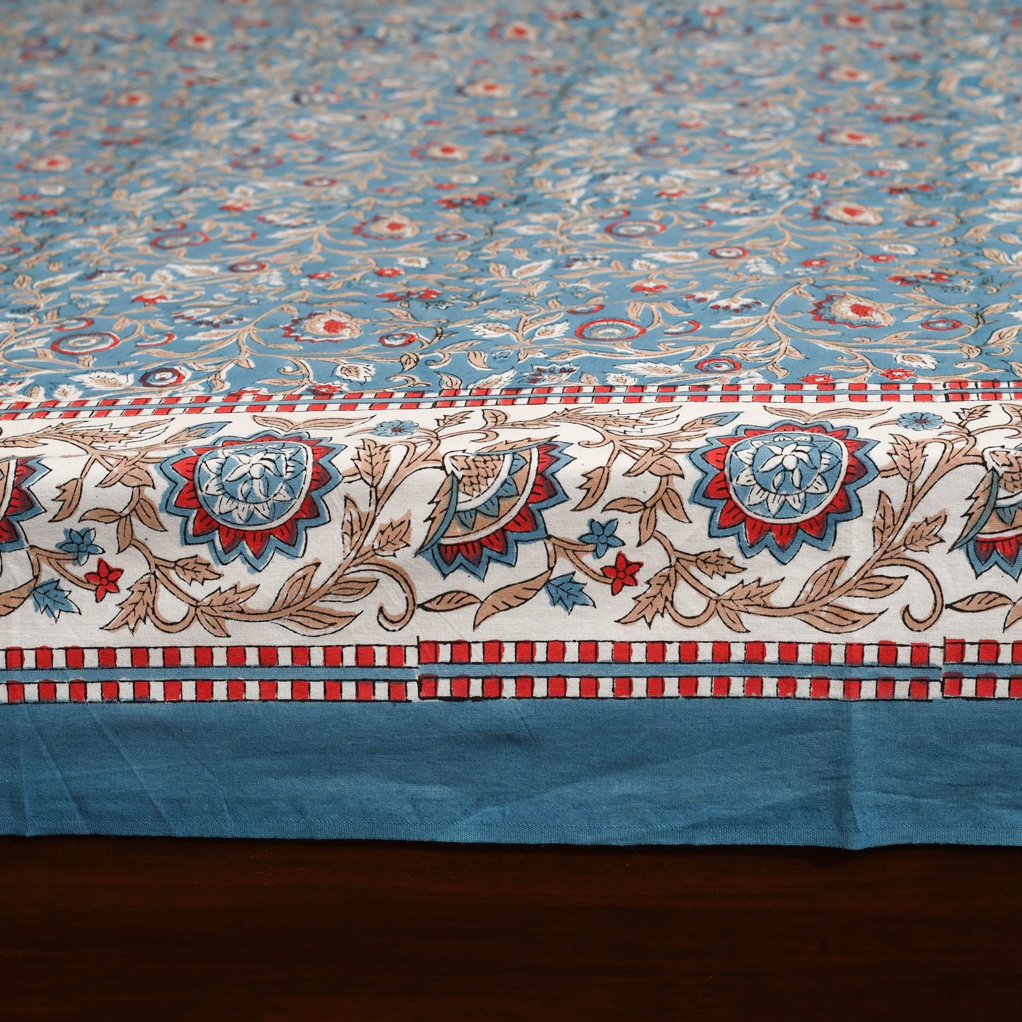 Blue - cotton double sanganeri bed sheet set (108 x 90 in)