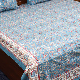 Blue - cotton double sanganeri bed sheet set (108 x 90 in)