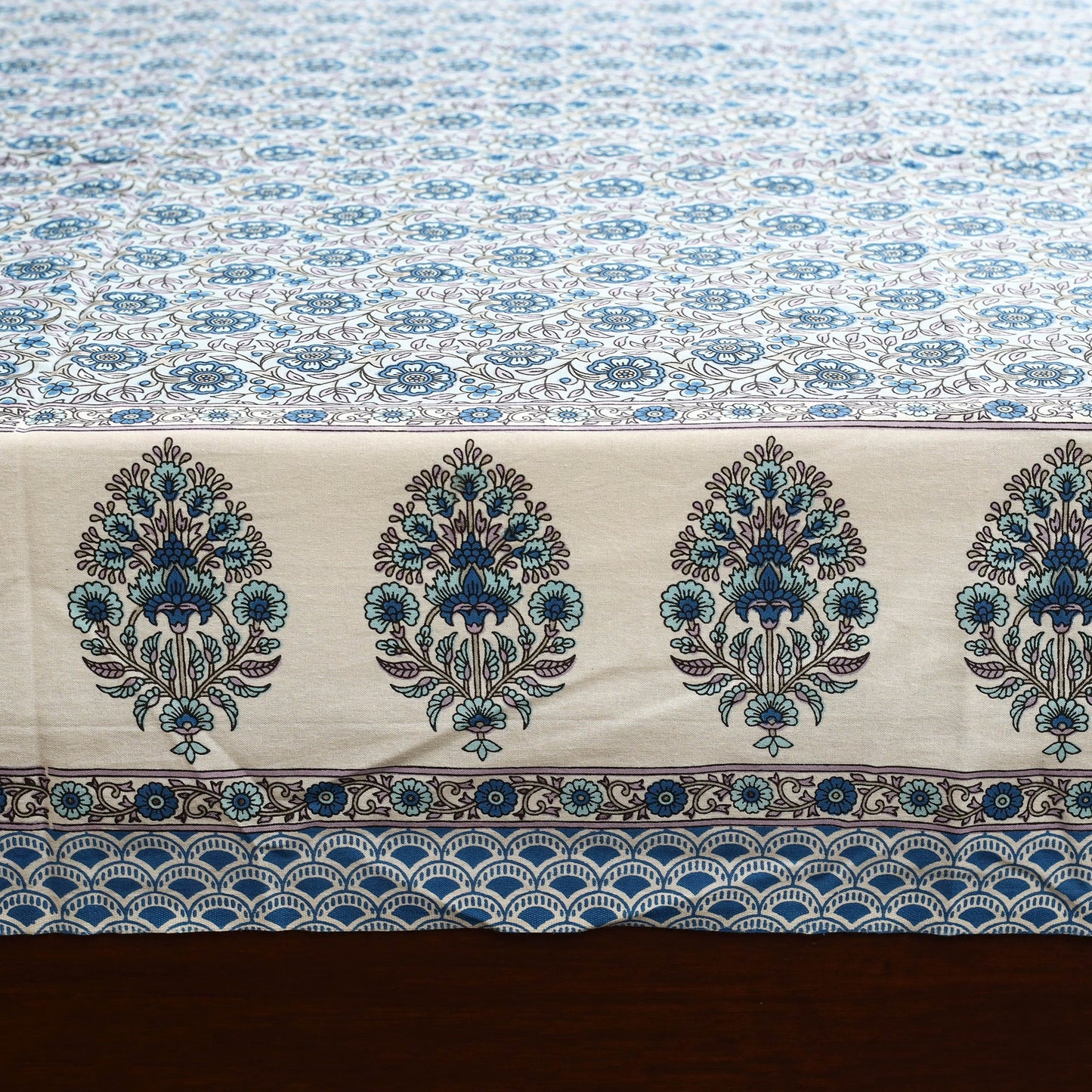 Blue - cotton double sanganeri bed sheet set (108 x 90 in)