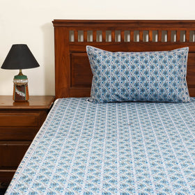 Blue - cotton double sanganeri bed sheet set (108 x 90 in)