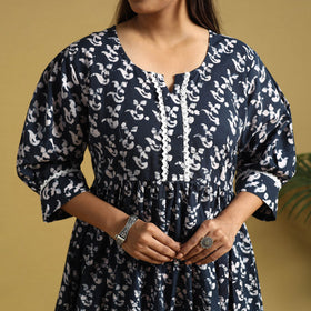 Blue Cotton Flared Hand Batik Print Dress