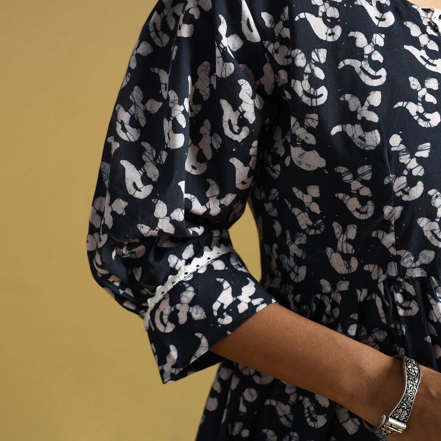 Blue Cotton Flared Hand Batik Print Dress