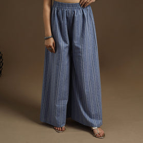  Cotton Blue Flared Jacquard Palazzo