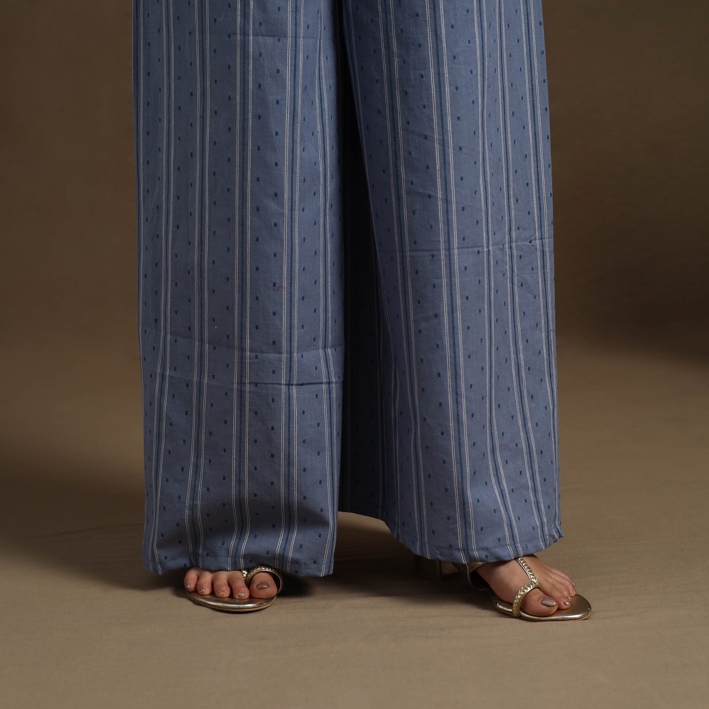  Cotton Blue Flared Jacquard Palazzo