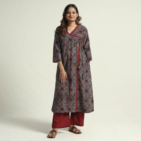 Buy Block Print Cotton Flared Ajrakh Kurta with Palazzo Set