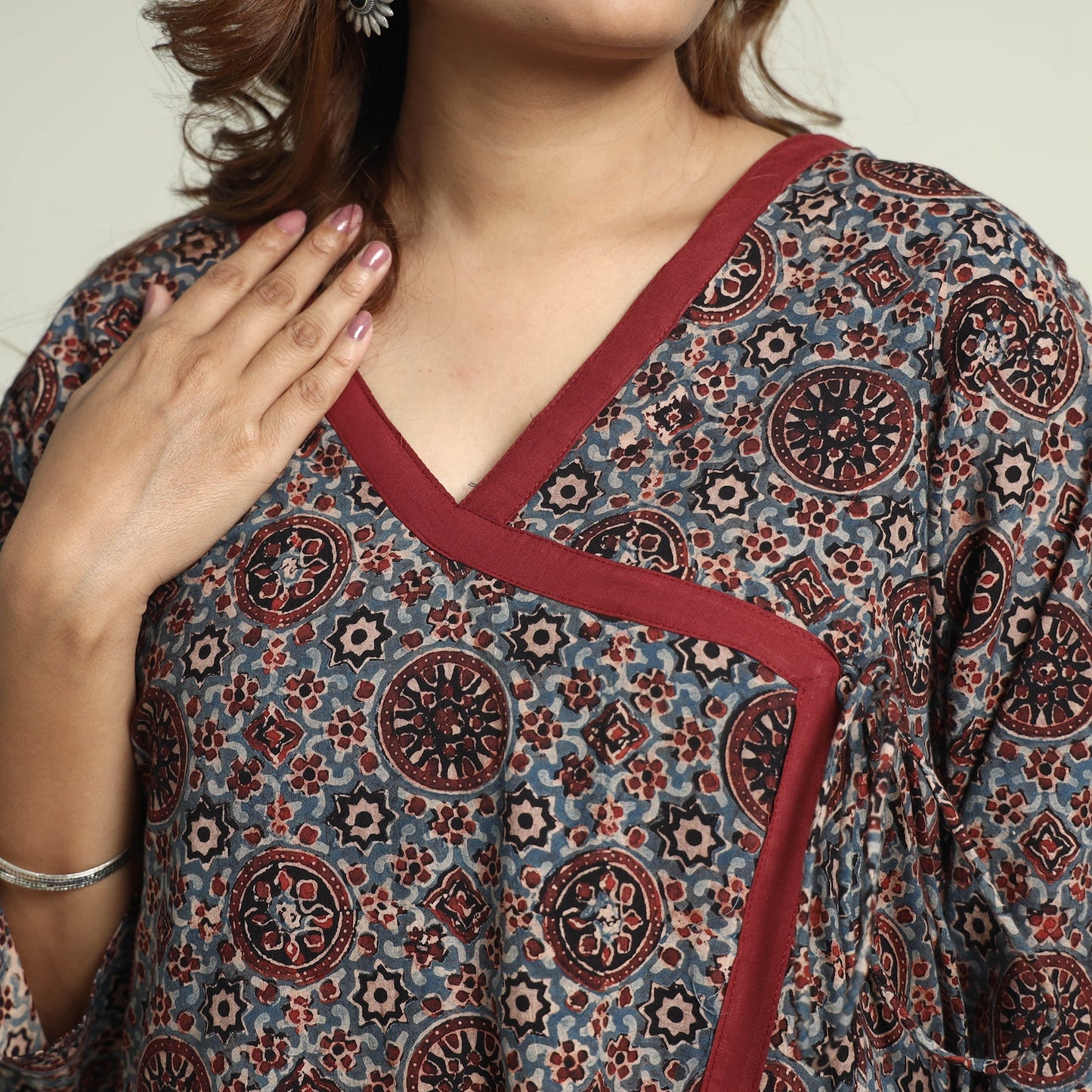 Buy Block Print Cotton Flared Ajrakh Kurta with Palazzo Set