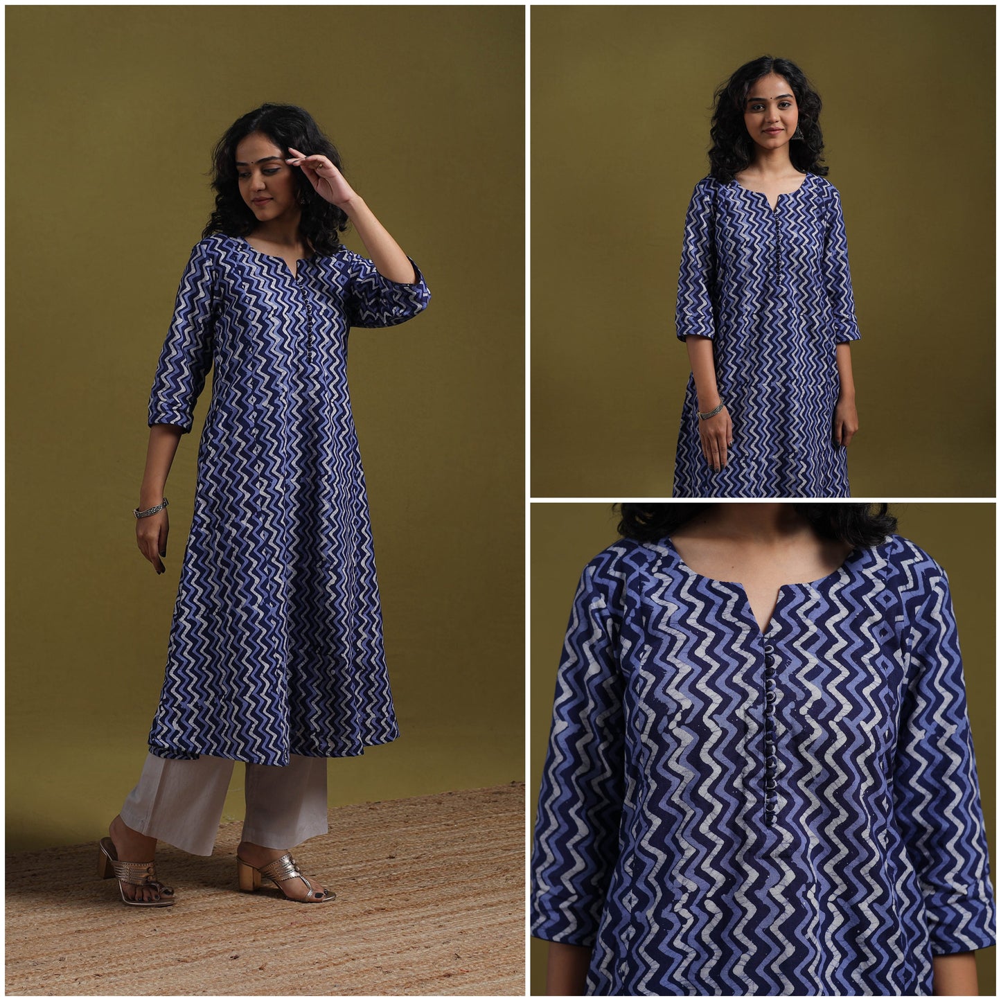 Cotton hand batik a-line kurta for women 21 - handcrafted