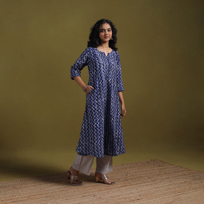 Cotton hand batik a-line kurta for women 21 - handcrafted