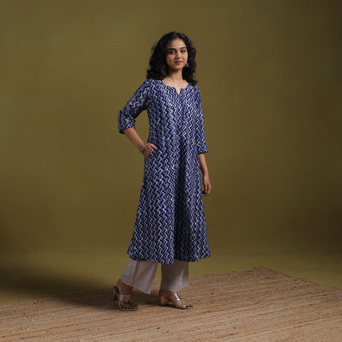 Cotton hand batik a-line kurta for women 21 - handcrafted