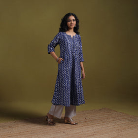 Cotton hand batik a-line kurta for women 21 - handcrafted