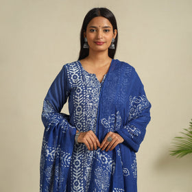  Blue Cotton Hand Batik Print Suit Set